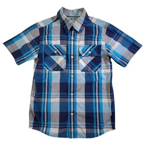 K1116 * Urban Pipeline Boys Plaid Short Sleeve Button Down Blue Size S